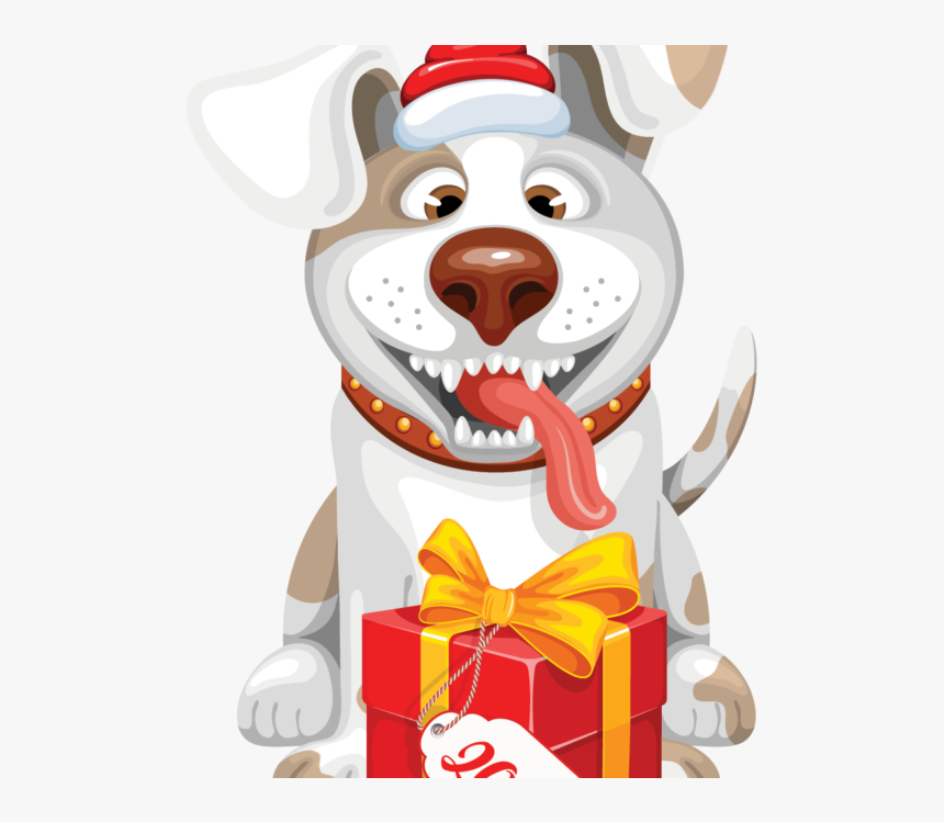 New Year Gift With Dog Vector - Happy New Year 3d, HD Png Download