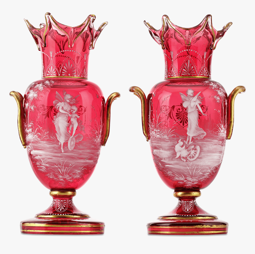 Mary Gregory Cranberry Glass Vases - Vase, HD Png Download