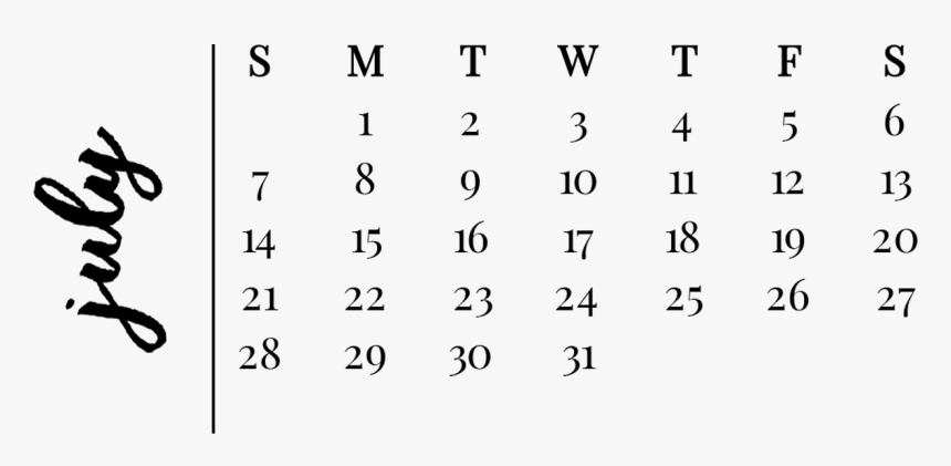 Transparent Background July 2019 Calendar Png, Png Download