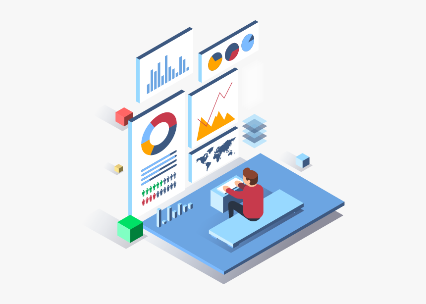 Person Sitting In Front Of Pie Charts And Graphs - Google Analytics Benefits, HD Png Download