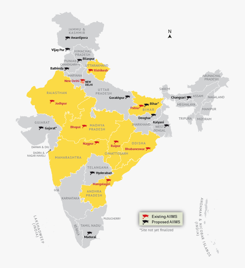 Location Map Of All India Institute Of Medical Science - India Map, HD Png Download