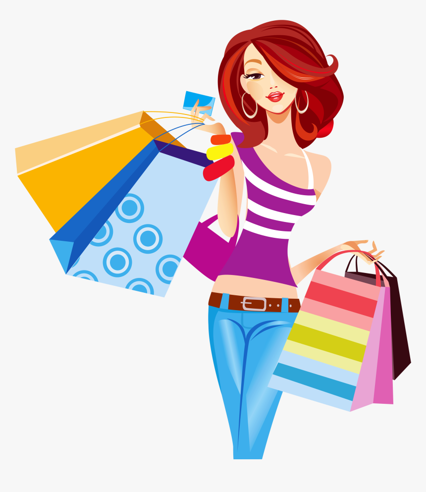 Fashon Shopping Png File - Girl With Shopping Bags Clipart, Transparent Png
