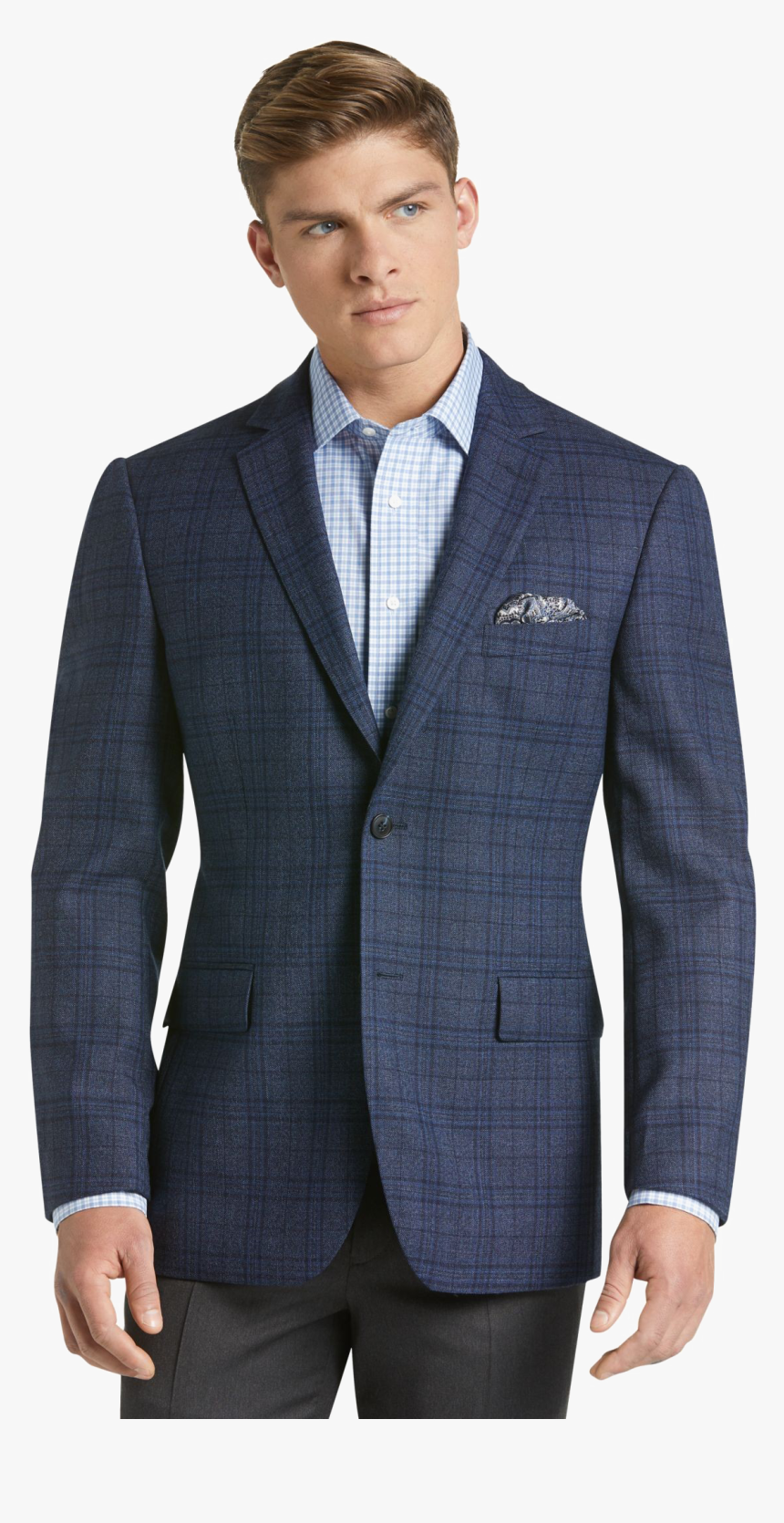 Blue Blazer For Men Png Free Pic - Jos A Bank Traveler Blue Plaid Suit, Transparent Png