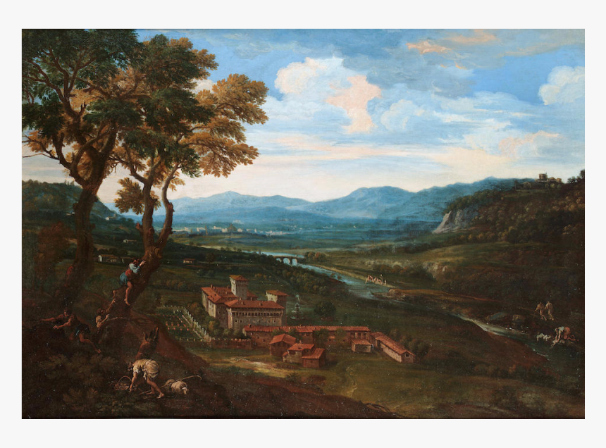 An Extensive Landscape With A Villa, Figures In Trees - Painting, HD Png Download