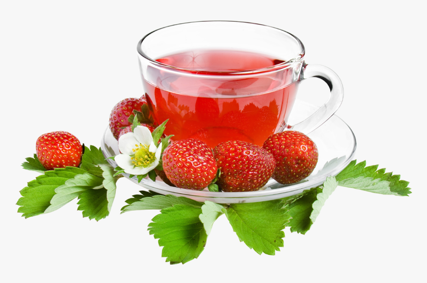 Herbal Green Leaf With Tea Cup - Strawberry Tea, HD Png Download