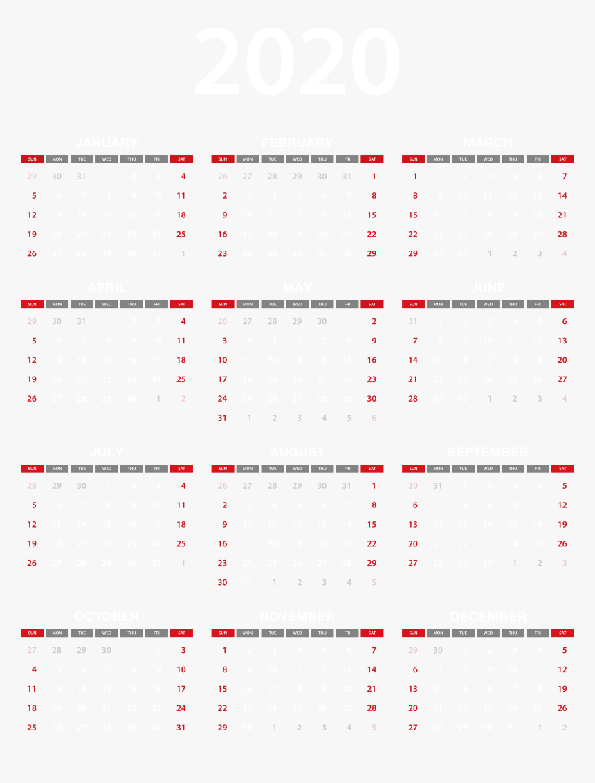 2020 Calendar Download Png Image, Transparent Png
