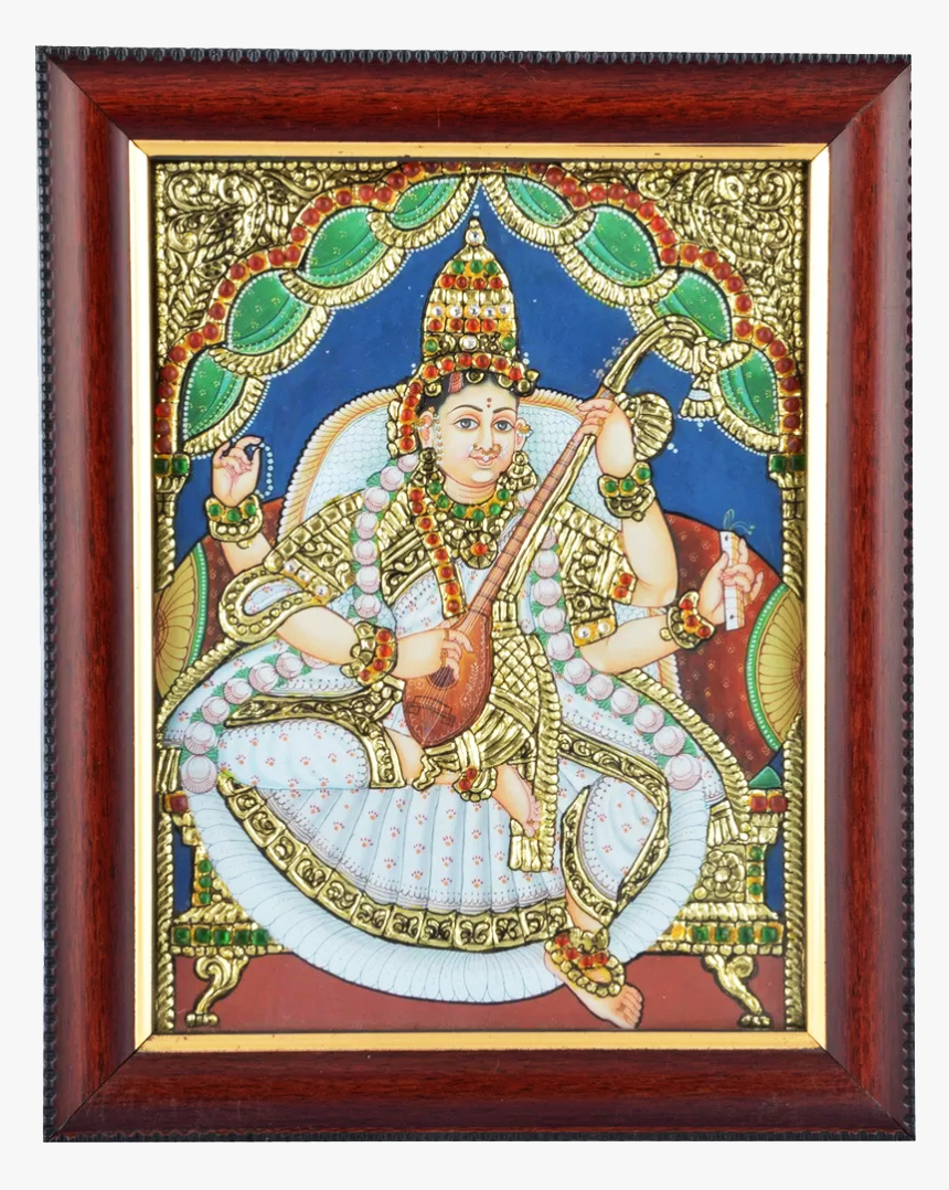 Mangala Art Saraswathi Tanjore Acrylic Base Painting - Painting, HD Png Download