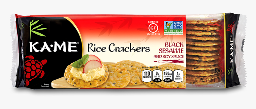 Kame - Rice Crackers - Non Gmo - Gluten Free - - 3 - Kame Black Sesame Rice Crackers, HD Png Download
