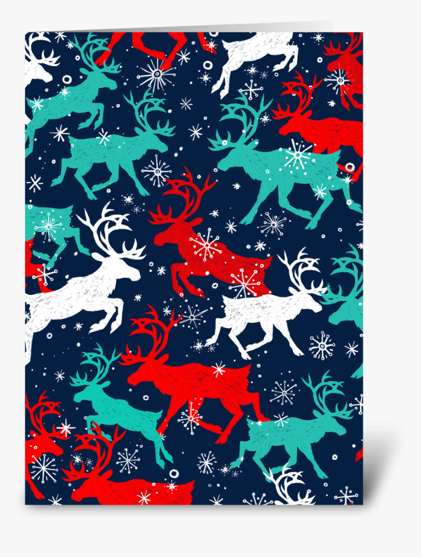 Festive Snow Caribou Greeting Card - Reindeer, HD Png Download