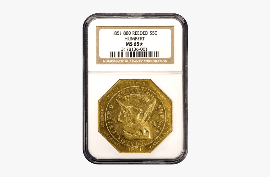 1851 Humbert 50 Ms65 Plus - 50 Dollar Gold Coin, HD Png Download