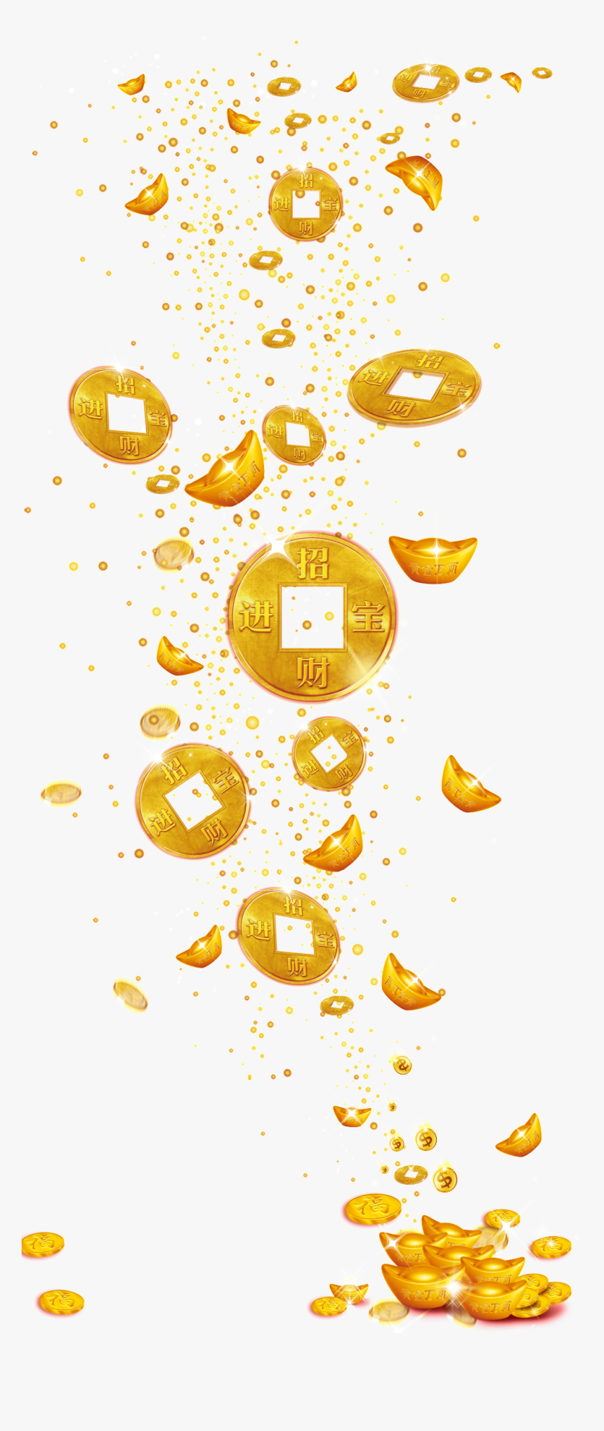 Floating Gold Ingot Coins Transparent Decoration - Gold Coin Chinese Png Falling, Png Download
