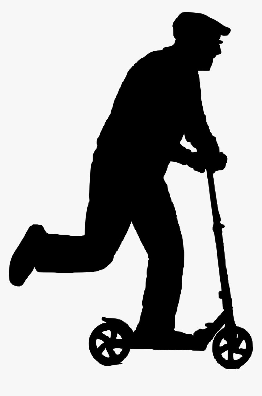Old Man Ride Scooter Free Picture - Old Man Cycling Silhouette, HD Png Download
