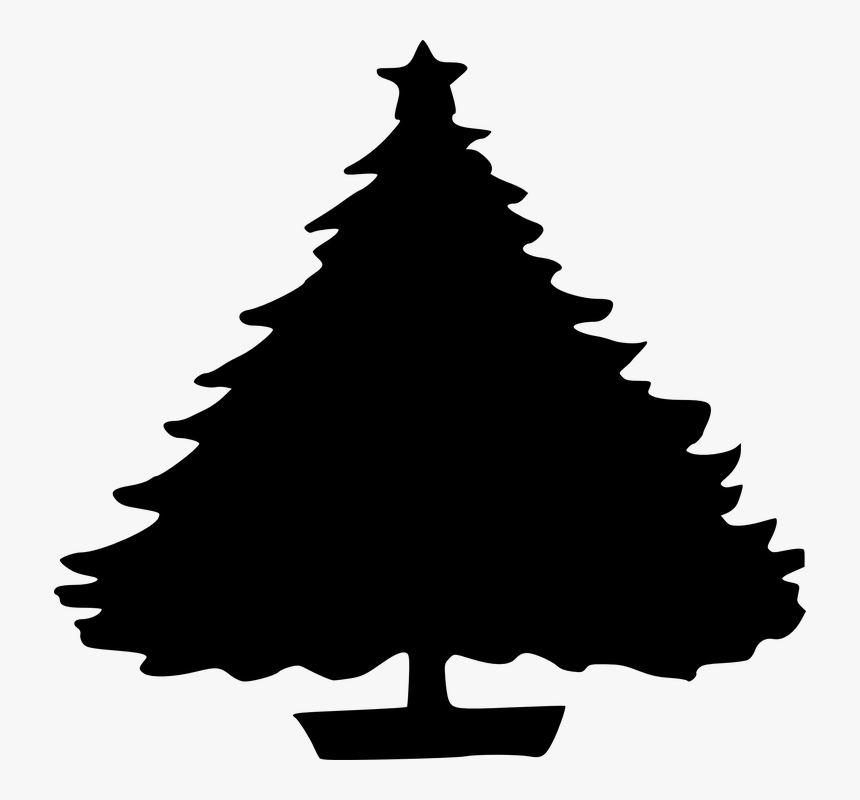 Tree, Christmas, Star, Silhouette, Black - Christmas Tree With Hearts Clipart, HD Png Download