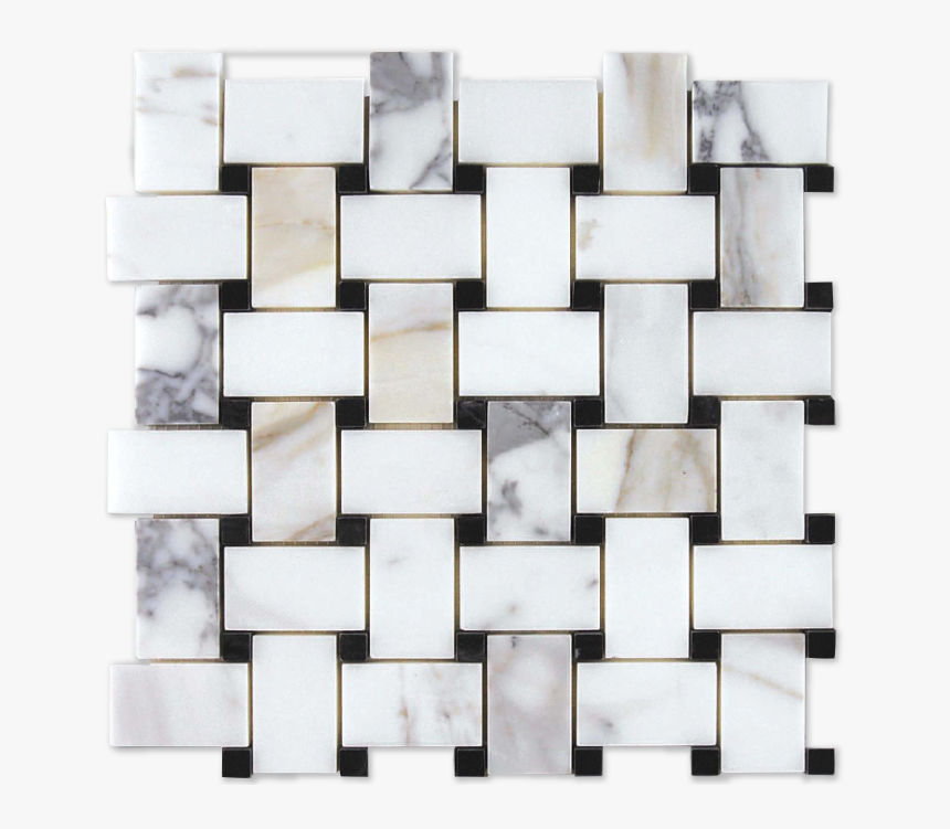 Basketweave Calacatta Honed Tulip Black - Basket Weave Tile, HD Png Download