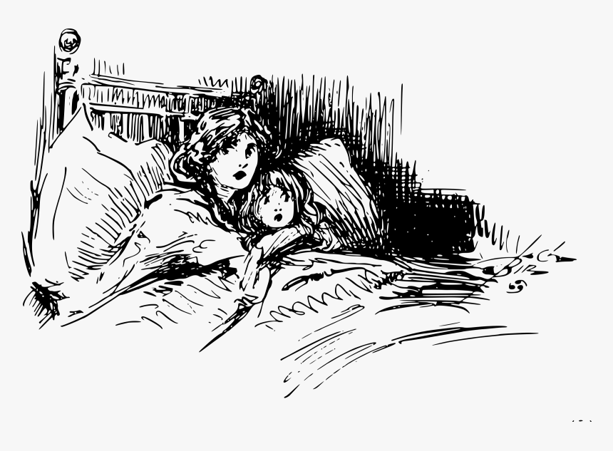 And Child In Bed - Scared In Bed Drawing, HD Png Download
