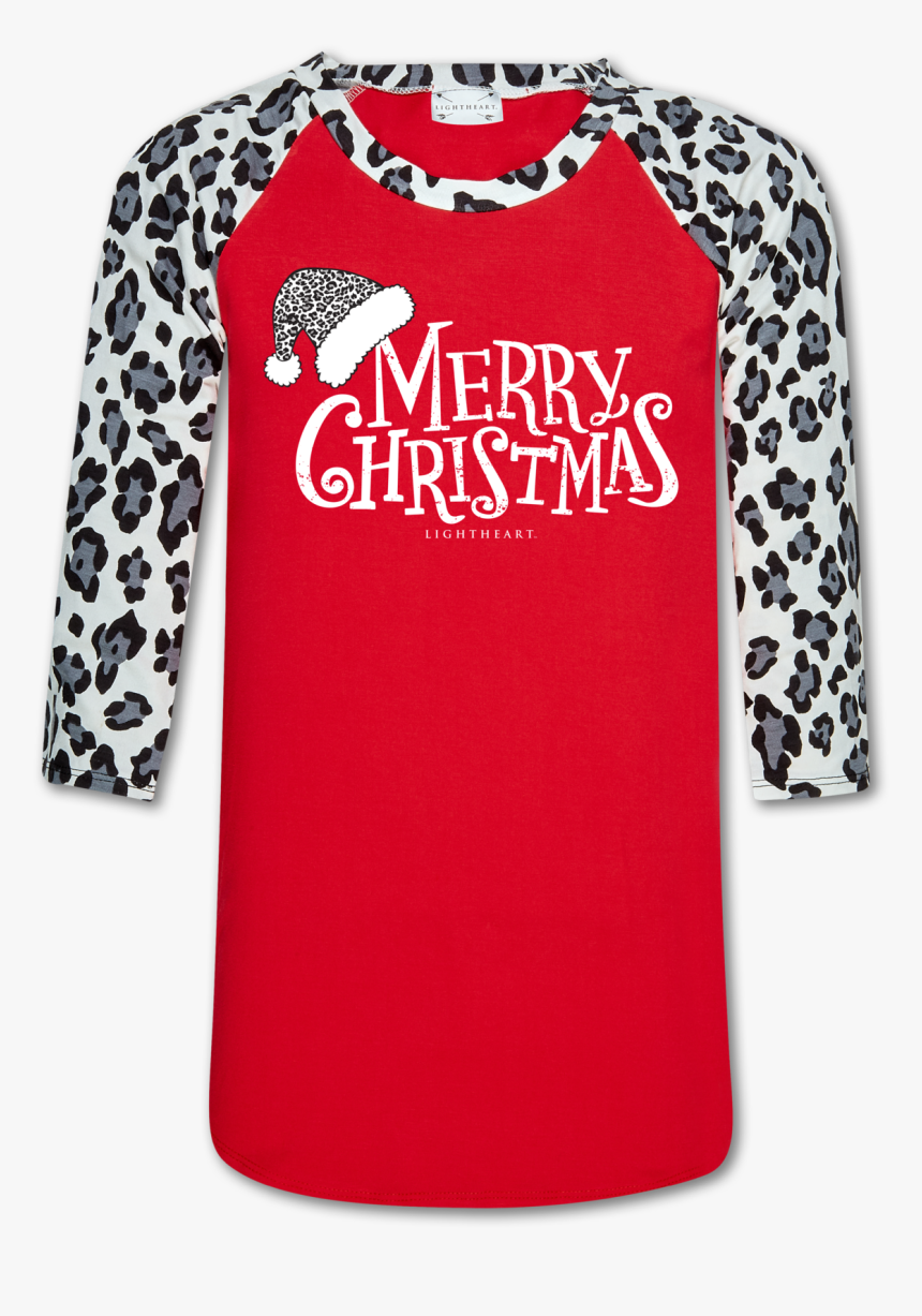 Lh Snow Leopard Sleeve/red Merry Christmas Printed - Leopard Christmas Shirts, HD Png Download