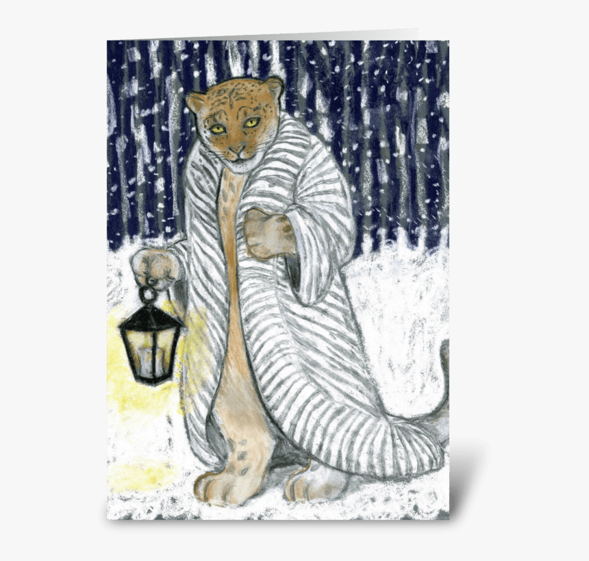 Snow Leopard On A Winter Night Greeting Card - Tabby Cat, HD Png Download