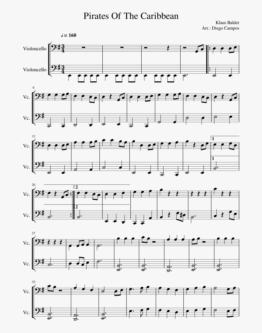 Pirates Of The Caribbean Sheet Music Composed By Klaus - Sheet Music, HD Png Download