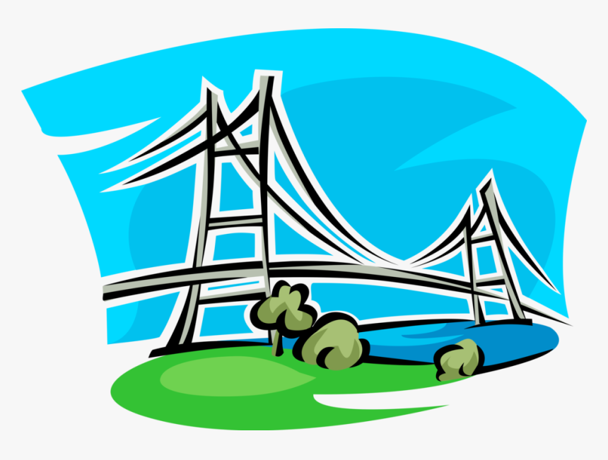 Vector Illustration Of Suspension Bridge Roadway Crosses, HD Png Download