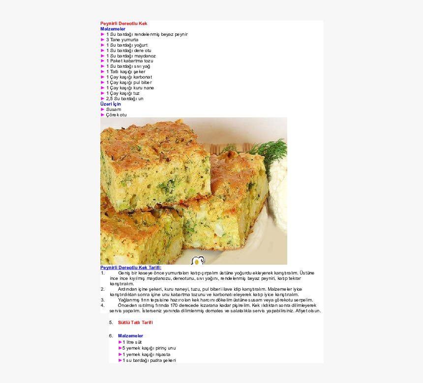 Patatesli Dereotlu Kek Tarifi, HD Png Download
