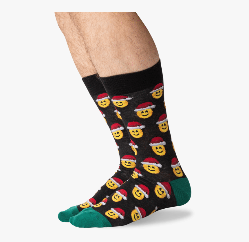 Men S Santa Smile Emoji Socks In Black Front 
 Class - Sock, HD Png Download