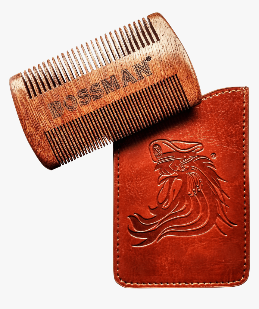 Bossman Pocket Size Sandalwood Comb & Protective Case - Bossman Pocket Sandalwood Beard Moustache Comb, HD Png Download