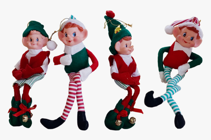 A Set Of 4 Vintage Christmas Elves, HD Png Download