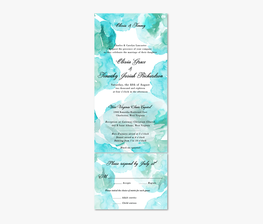 Aqua Watercolor Wedding Invitations - Poster, HD Png Download