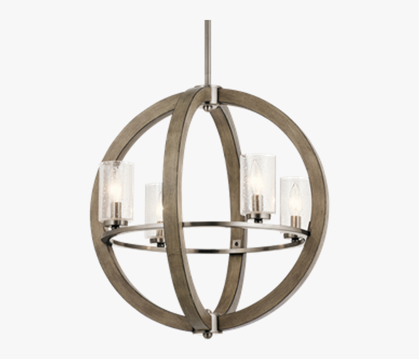Distressed Antique Gray 4 Light Grand Bank Orb Chandelier - Wood Round Orb Chandelier, HD Png Download