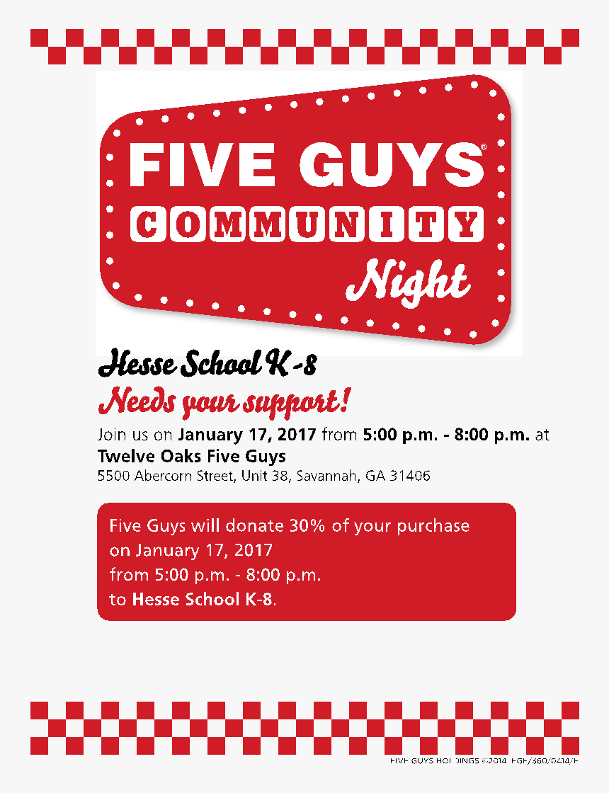 5 Guys Png - Five Guys Community Night, Transparent Png