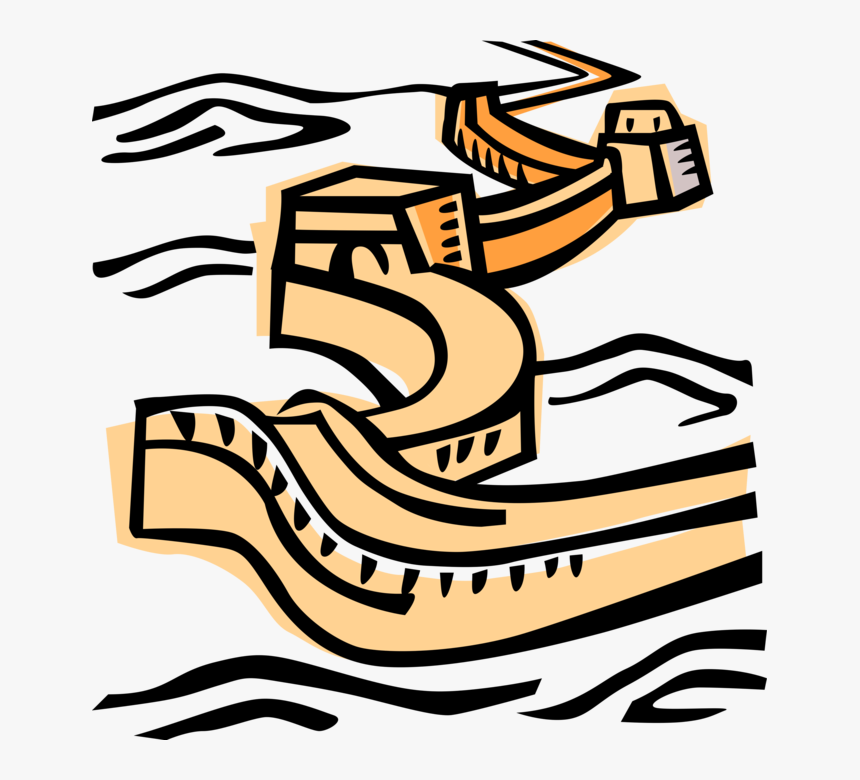 Vector Illustration Of Great Wall Of China Fortification - Как Нарисовать Китайскую Стену, HD Png Download