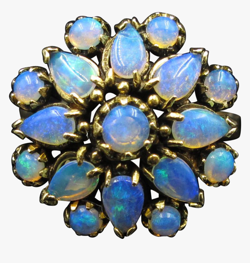 Starburst Blue Opal Cluster Estate Ring In 14k Gold - Opal, HD Png Download
