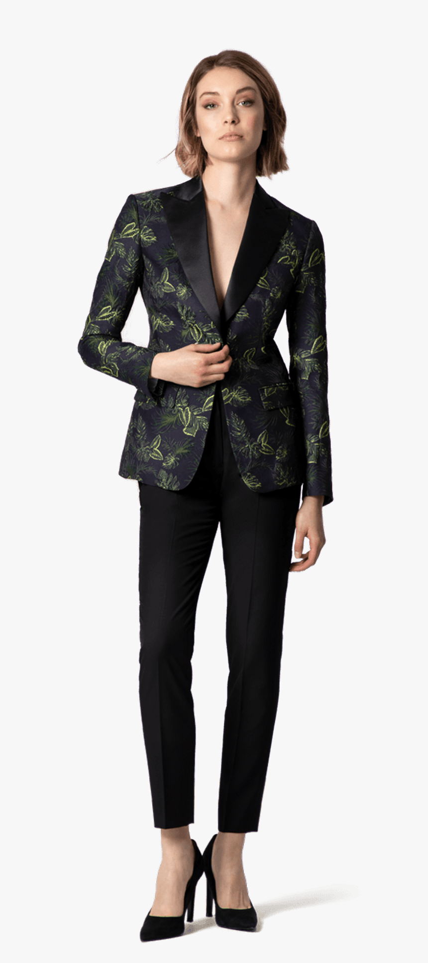 Green Floral Jacquard Tuxedo Blazer With Black Lapels - Young Han Solo With Deadly Blaster, HD Png Download