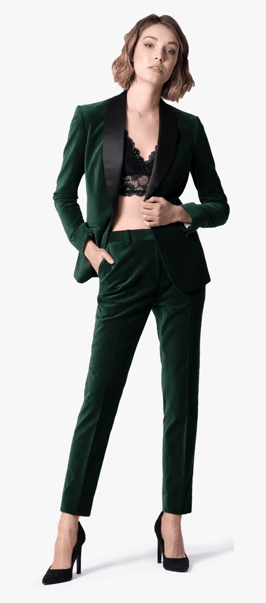 Green Velvet Tuxedo With Shawl Black Lapels - Tuxedo, HD Png Download