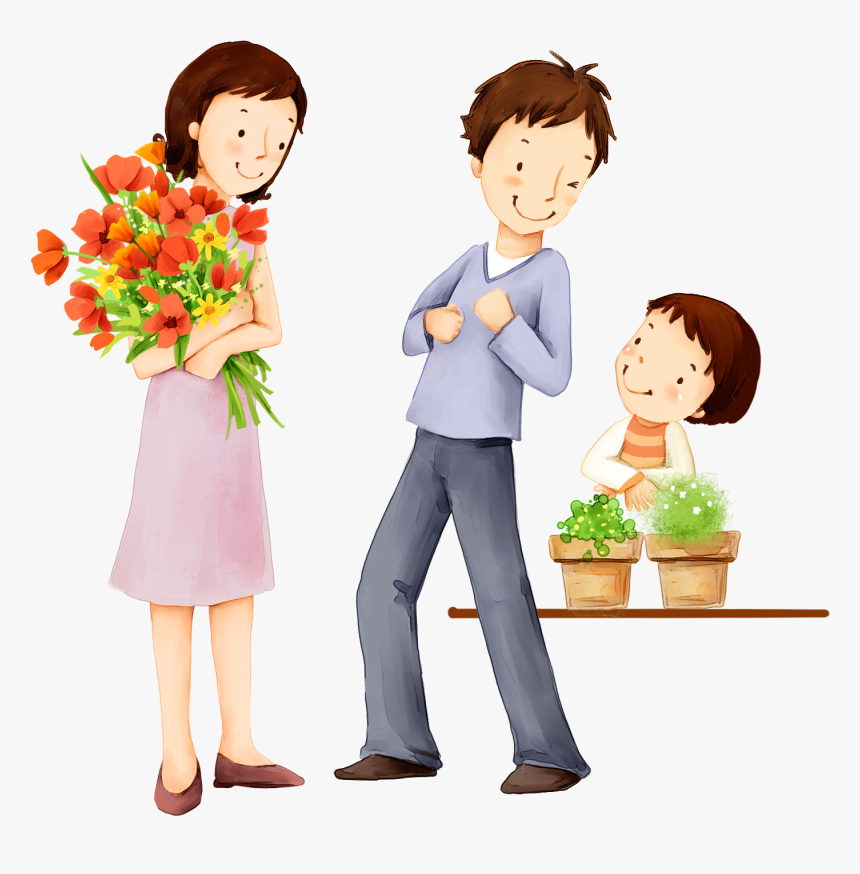 Family Happiness Child Cartoon Illustration - Happy Teacher Day Cartoon, HD Png Download