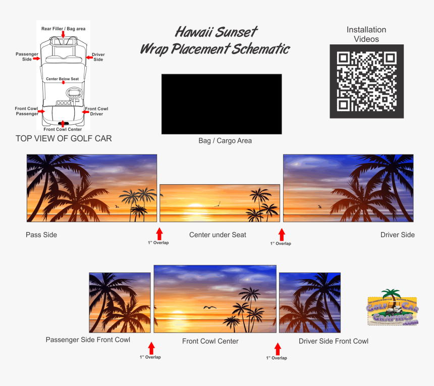 Hawaii Sunset Golf Car Wrap- Schematic - Attalea Speciosa, HD Png Download