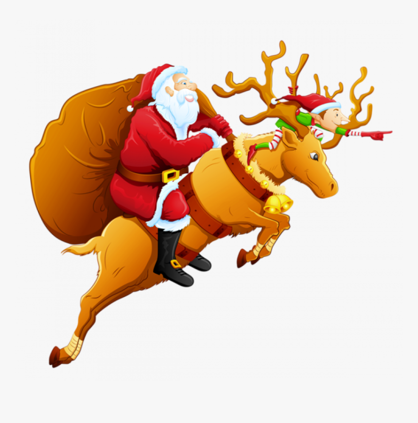 Santa On A Reindeer, HD Png Download