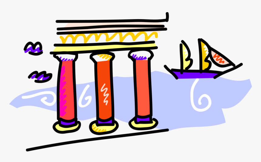 Vector Illustration Of Sailboat With Greek Temple Column, HD Png Download