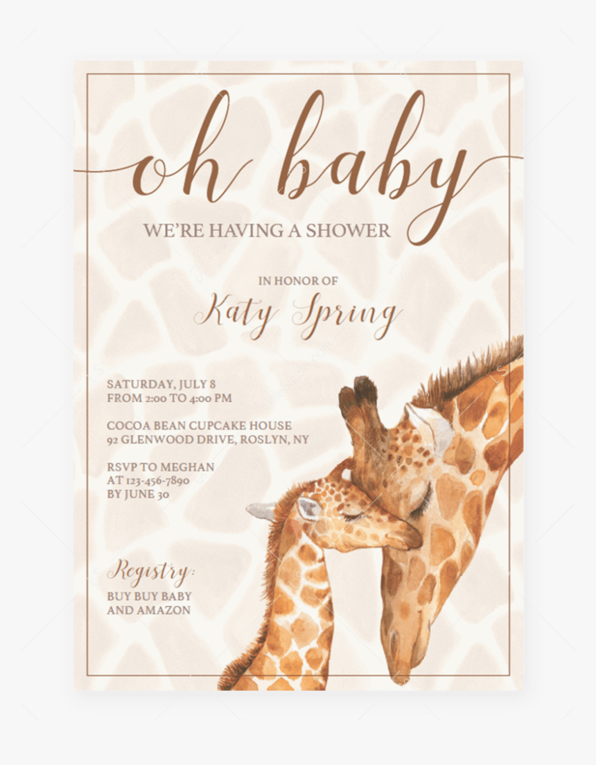 Giraffe Printable Baby Shower Invitation Template By - Baby Shower, HD Png Download