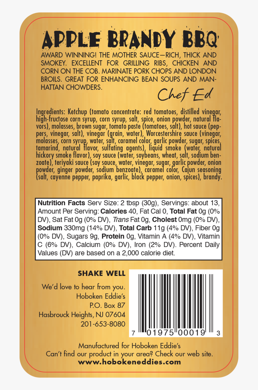 Apple Brandy Bbq 14 Oz Back - Portable Network Graphics, HD Png Download