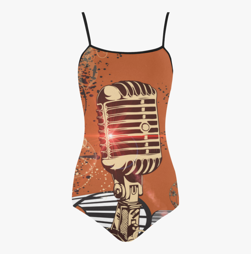 Music, Golden Microphone And Piano Strap Swimsuit - Microphone, HD Png Download