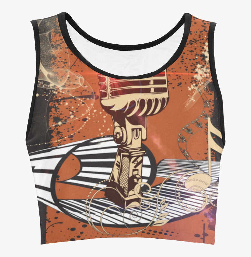 Music, Golden Microphone And Piano Women S Crop Top - Active Tank, HD Png Download