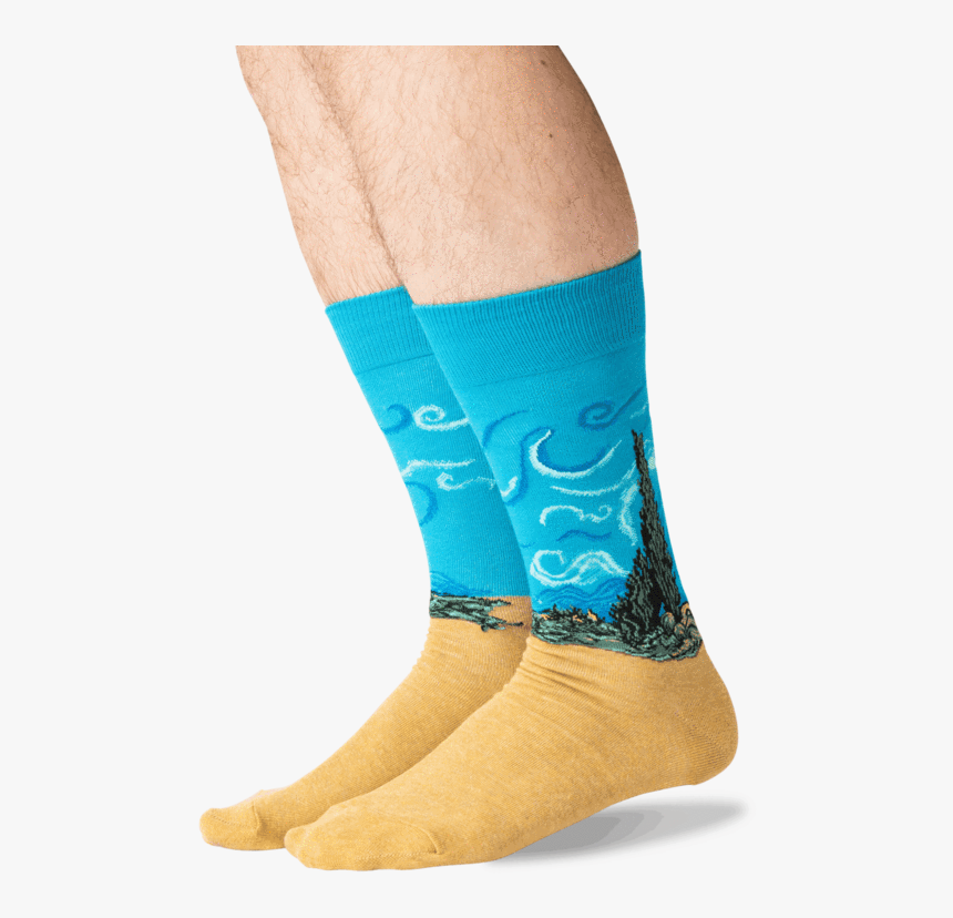 Men S Van Gogh S Wheat Field With Cypresses Socks In - Sock, HD Png Download
