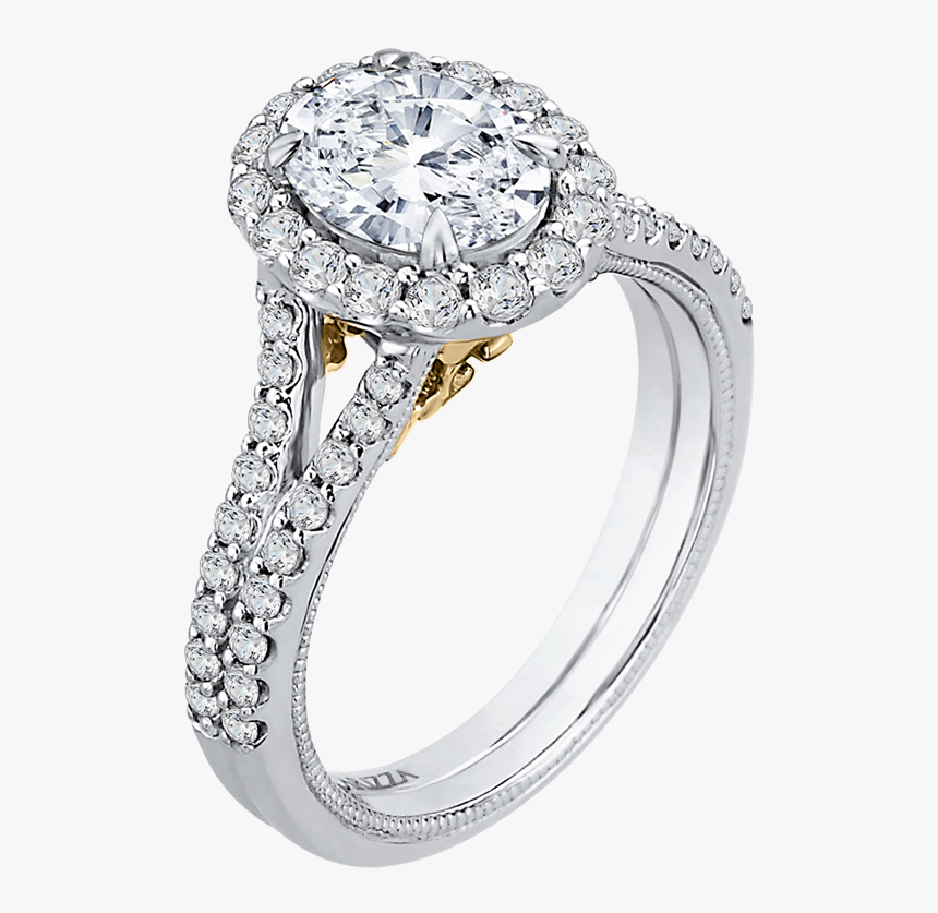 Oval Diamond Halo Vintage Engagement Ring With Split - Pre-engagement Ring, HD Png Download