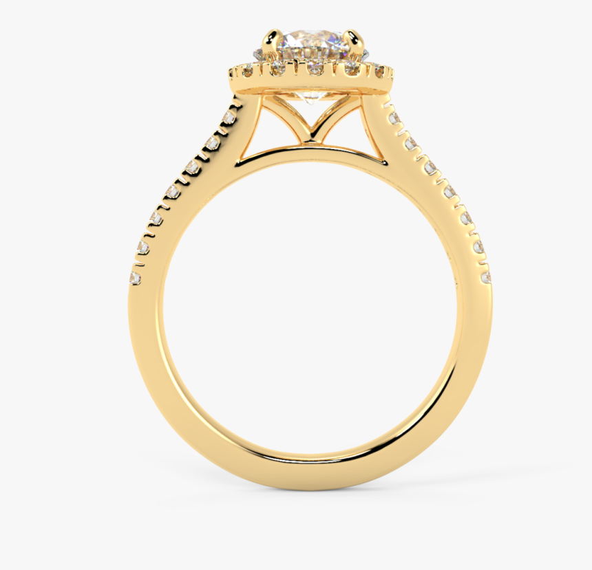 14 Karat Gold And Diamond Halo Ring - Engagement Ring, HD Png Download