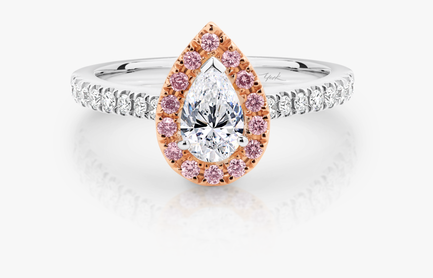 Pink And White Diamond Pear Shape Halo Engagement Ring - Pear Shaped Diamond Ring Pink Halo, HD Png Download
