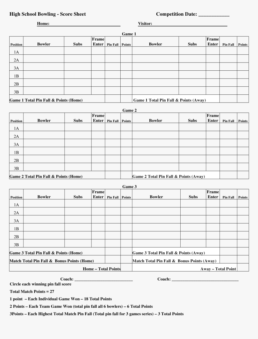 Bowling Score Sheet Png - Bowling Team Score Sheet Printable, Transparent Png