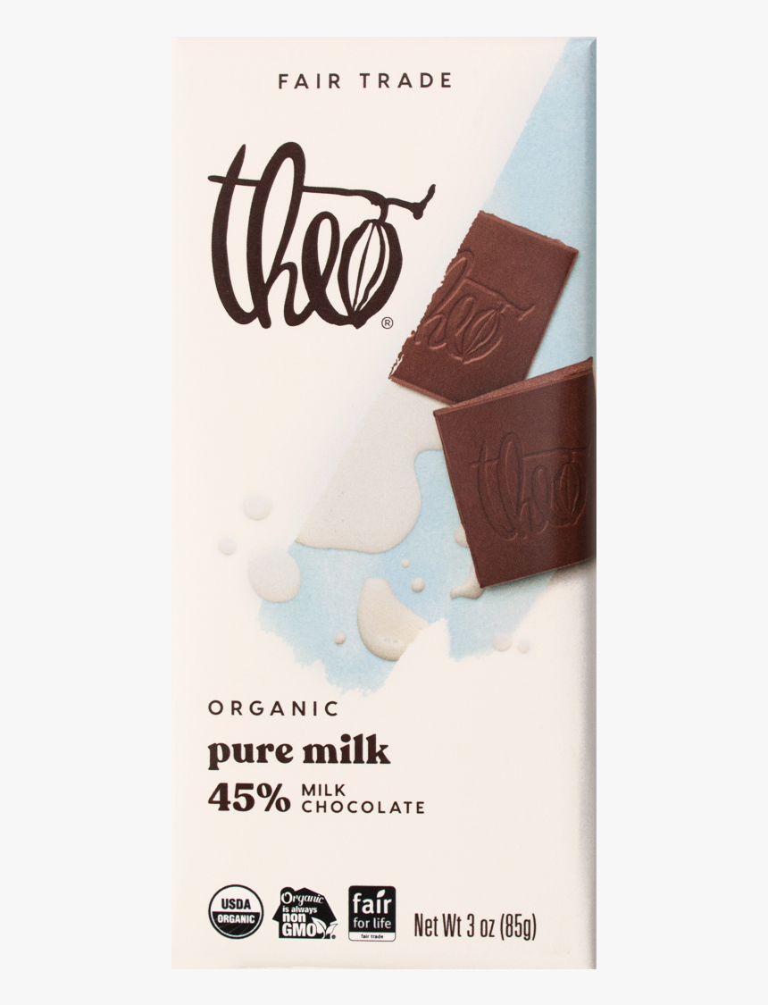Theo Pure 45% Milk Chocolate Bar, 3 Oz - Dark Chocolate Theo, HD Png Download