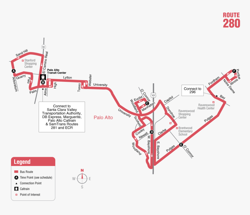 Route 280 Map 280 Bus Route, HD Png Download , Transparent Png Image