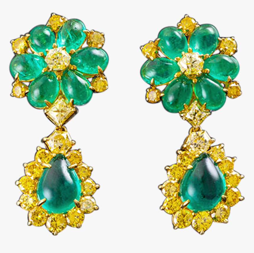 Emerald And Yellow Diamond Dangle Earrings - Earrings, HD Png Download